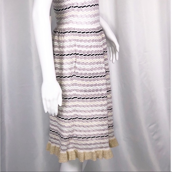 La Vie xRebecca Taylor White Lavender Stripes Gold Trim Hem Sweater Dress SzM - Picture 13 of 16